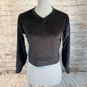 Z By Zella Womens Black Plush Soft Velour Pullover Crop Sweatshirt Medium 8/10
